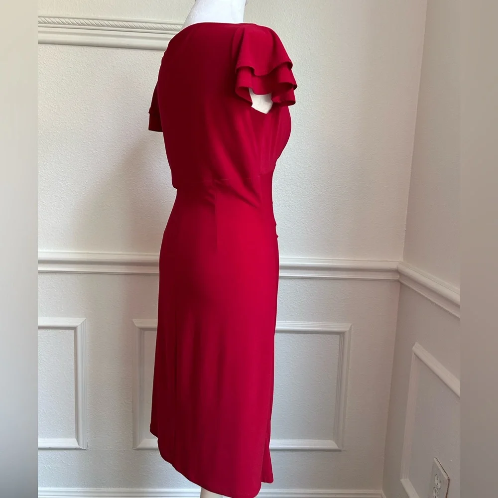 Ralph Lauren Red Sheath Midi Dress with Flutter Sleeves - Picture 3 of 6
